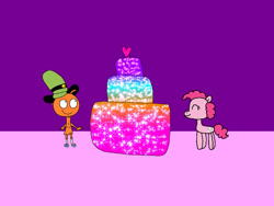 Size: 1032x774 | Tagged: safe, artist:avaandfriends2008, imported from derpibooru, pinkie pie, cake, countdown, crossover, duo, eyes closed, food, wander (wander over yonder), wander over yonder