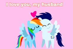 Size: 1935x1285 | Tagged: safe, anonymous artist, derpibooru exclusive, imported from derpibooru, rainbow dash, soarin', pegasus, pony, series:soarindash relationship, series:soarindash romantic tales, cheek kiss, eyes closed, female, kissing, male, mare, pointy ponies, shipping, smiling, soarindash, stallion, straight