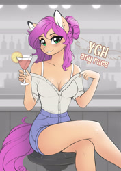 Size: 2480x3508 | Tagged: safe, artist:lifejoyart, imported from derpibooru, anthro, breasts, cafe, clothes, commission, female, open clothes, shorts, sitting, solo, solo female, ych sketch, your character here