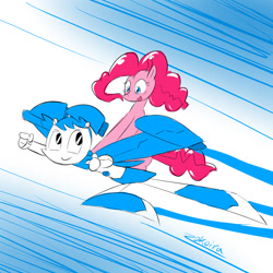 Size: 1024x1024 | Tagged: safe, artist:zokoira, imported from derpibooru, pinkie pie, earth pony, pony, robot, crossover, duo, duo female, female, flying, gynoid, jenny wakeman, my life as a teenage robot