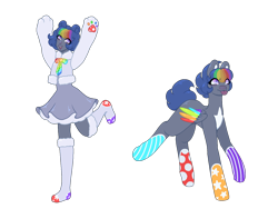 Size: 1440x1080 | Tagged: safe, artist:thatonenicekitty, imported from derpibooru, oc, oc only, oc:plush hues, pegasus, pony, equestria girls, :p, clothes, equestria girls-ified, female, hoodie, mare, markings, multicolored hair, open mouth, rainbow hair, simple background, skirt, socks, solo, stockings, sweater, thigh highs, tongue out, transparent background