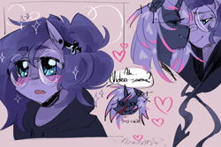 Size: 2048x1365 | Tagged: safe, artist:dmitrymemovznok, imported from derpibooru, oc, oc only, oc:top five videos, oc:vylet, alicorn, pegasus, pony, alicorn oc, duo, ear piercing, glasses, heart, horn, oc x oc, piercing, shipping, simple background, wings