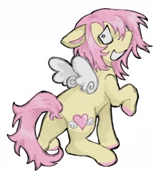 Size: 1608x1794 | Tagged: safe, artist:girl-bug 925, imported from derpibooru, fluttershy, pegasus, pony, alternate cutie mark, alternate design, alternate hairstyle, simple background, solo, white background