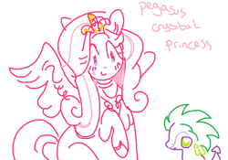 Size: 950x666 | Tagged: safe, artist:squilko, imported from derpibooru, princess cadance, spike, dragon, pegasus, pony, alternate universe, crown, duo, jewelry, pegasus cadance, race swap, regalia, simple background, white background