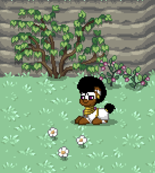 Size: 818x919 | Tagged: safe, imported from derpibooru, pony, pony town, aesthetic, afro, colt, cute, flower, foal, jewelry, lying down, male, prone, solo