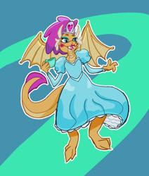 Size: 1280x1507 | Tagged: safe, imported from derpibooru, smolder, dragon, beautiful, clothes, cup, cute, dragoness, dress, female, jewelry, long sleeves, princess, princess smolder, puffy sleeves, smolderbetes, teacup, tiara