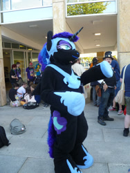 Size: 1920x2560 | Tagged: safe, imported from derpibooru, nightmare moon, human, 2015, fursuit, galacon, irl, irl human, jewelry, outdoors, photo, ponysuit, regalia, solo focus