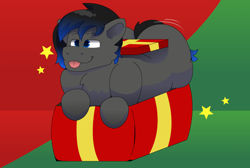 Size: 2500x1679 | Tagged: safe, artist:brushwor, imported from derpibooru, oc, oc:danny, pony, :p, box, holiday, large butt, pony in a box, present, solo, tongue out