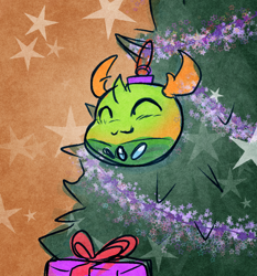 Size: 914x980 | Tagged: safe, artist:zutcha, imported from derpibooru, thorax, changedling, changeling, christmas, christmas ornament, christmas tree, cute, decoration, holiday, king thorax, male, smiling, solo, tree