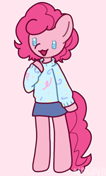 Size: 900x1500 | Tagged: safe, artist:nawnii, imported from derpibooru, pinkie pie, semi-anthro, clothes, pink background, simple background, skirt, solo, sweater