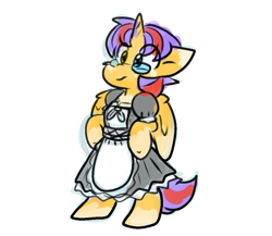 Size: 1009x877 | Tagged: safe, artist:zutcha, imported from derpibooru, oc, oc only, alicorn, pony, alicorn oc, bipedal, clothes, crossdressing, glasses, horn, maid, male, male alicorn, simple background, sketch, solo, stallion, white background, wings