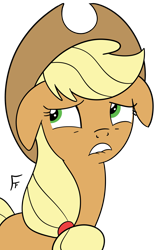 Size: 1817x2848 | Tagged: safe, artist:frownfactory, imported from derpibooru, applejack, earth pony, pony, applejack's hat, cowboy hat, floppy ears, hat, lip bite, looking away, simple background, solo, transparent background