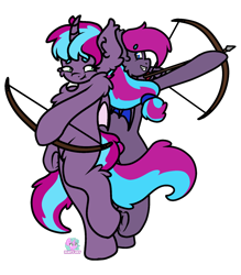 Size: 1438x1639 | Tagged: safe, artist:minty joy, imported from derpibooru, oc, oc only, oc:cloud twist, alicorn, bat pony, bat pony alicorn, unicorn, back to back, bat wings, bipedal, bow, chest fluff, ear fluff, female, horn, looking at each other, looking at someone, male, mare, mare oc, ready to fight, shoulder fluff, simple background, smiling, stallion, stallion oc, transparent background, underhoof, wings