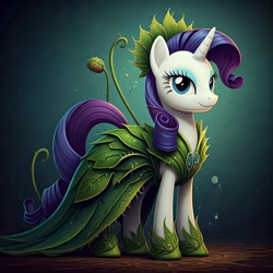 Size: 1024x1024 | Tagged: safe, generator:nightcafe ai, imported from twibooru, rarity, ai content, ai generated, clothes, dress, generator:google imagen 3.0, image, needs more jpeg, venus flytrap