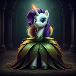 Size: 1024x1024 | Tagged: safe, generator:nightcafe ai, imported from twibooru, rarity, ai content, ai generated, clothes, dress, generator:google imagen 3.0, image, needs more jpeg, venus flytrap