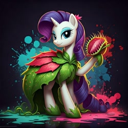 Size: 1024x1024 | Tagged: safe, generator:nightcafe ai, imported from twibooru, rarity, ai content, ai generated, clothes, dress, generator:google imagen 3.0, image, needs more jpeg, venus flytrap