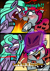 Size: 1240x1754 | Tagged: safe, artist:jully-park, imported from derpibooru, oc, oc only, oc:ailee hatter, oc:ella evans, bat pony, pony, unicorn, comic:how i meet my chaotic friends, comic, horn