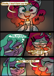 Size: 1240x1754 | Tagged: safe, artist:jully-park, imported from derpibooru, oc, oc only, oc:ailee hatter, oc:ella evans, bat pony, pony, comic:how i meet my chaotic friends, comic