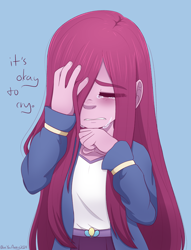 Size: 2700x3540 | Tagged: safe, artist:blueyouaway, imported from derpibooru, pinkie pie, human, equestria girls, crying, humanized, pinkamena diane pie, sad, solo