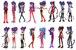 Size: 5713x3768 | Tagged: safe, artist:machakar52, imported from derpibooru, sci-twi, twilight sparkle, human, equestria girls, alternate hairstyle, animal costume, antennae, aquabug, aura, barely eqg related, bodysuit, boots, bug noir, bunny ears, cat costume, cat ears, cat eyes, catsuit, claws, clothes, cosmo bug, cosplay, costume, crossed arms, crossover, female, fins, glasses, gloves, glowing hands, gradient clothes, gradient hair, hair bun, hand on hip, hands behind back, headphones, high heel boots, high heels, ice skates, jewelry, lady noire, ladybee, ladybiquity, ladybug (miraculous ladybug), ladybug costume, ladyfly, ladyice, long hair, looking at you, marinette dupain-cheng, mask, miraculous ladybug, multibug, multicat, multimouse, open mouth, pegabug, pennybug, pigtails, ponytail, red eyes, red wings, shadybug, shoes, skates, slit eyes, slit pupils, smiling, smiling at you, tiara, winged shoes, wings