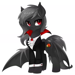 Size: 2000x1994 | Tagged: safe, artist:yangere, imported from derpibooru, oc, bat pony, flower, flower in mouth, full body, male, mouth hold, rose, rose in mouth, spread wings, standing, wings