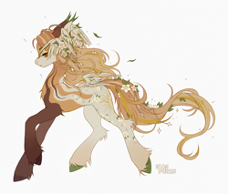 Size: 4100x3500 | Tagged: safe, artist:miurimau, imported from derpibooru, oc, oc only, pegasus, pony, absurd file size, butt wings, commission, flower, flower in hair, high res, leaves, leaves in hair, signature, simple background, solo, unshorn fetlocks, white background, wing ears, wings