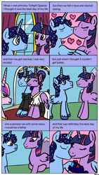 Size: 1080x1920 | Tagged: safe, artist:wrath-marionphauna, imported from derpibooru, princess cadance, twilight sparkle, oc, oc:blue thunder, oc:prince thunderbolt, alicorn, canon x oc, clothes, comic, dress, marriage, shipping, twilight sparkle (alicorn), wedding, wedding dress