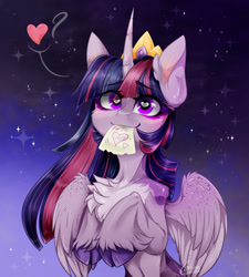 Size: 900x1000 | Tagged: safe, artist:carrion, imported from derpibooru, twilight sparkle, alicorn, pony, female, heart, heart eyes, letter, stars, twilight sparkle (alicorn), wingding eyes