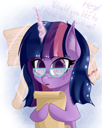 Size: 2780x3480 | Tagged: safe, artist:krymak, imported from derpibooru, twilight sparkle, pony, glasses, simple background