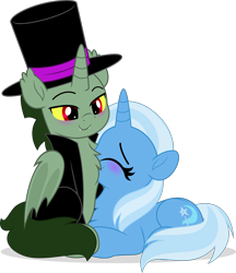 Size: 4316x5000 | Tagged: safe, artist:jhayarr23, trixie, oc, bat pony, pony, bat pony oc, bat wings, blushing, chest freckles, female, freckles, hat, male, mare, stallion, tophat, wings