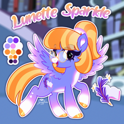 Size: 2000x2000 | Tagged: safe, artist:lovinglypromise, imported from derpibooru, oc, oc only, oc:lunette sparkle, pegasus, pony, bookshelf, female, glasses, mare, reference sheet, solo