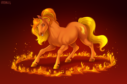 Size: 3704x2438 | Tagged: safe, artist:jenery, imported from derpibooru, oc, oc only, horse, fire, solo