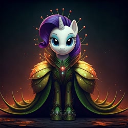 Size: 1024x1024 | Tagged: safe, generator:nightcafe ai, imported from twibooru, rarity, ai content, ai generated, clothes, dress, generator:google imagen 3.0, image, needs more jpeg, venus flytrap