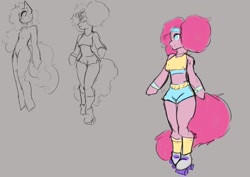 Size: 1020x723 | Tagged: safe, artist:lizzard_sama, imported from derpibooru, pinkie pie, anthro, clothes, colored sketch, headband, short shirt, shorts, skates, sketch, sketch dump