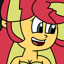 Size: 1000x1000 | Tagged: safe, artist:jadeharmony, imported from derpibooru, sunset shimmer, mermaid, equestria girls, bra, clothes, female, happy, mermaidized, open mouth, open smile, seashell, seashell bra, smiling, solo, species swap, the little mermaid, underwater, underwear, water