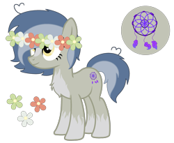 Size: 2315x1900 | Tagged: safe, artist:izzakenna, imported from derpibooru, oc, oc only, oc:pascal, earth pony, pony, female, floral head wreath, flower, mare, simple background, solo, transparent background