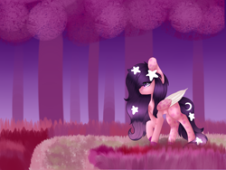 Size: 1600x1200 | Tagged: safe, artist:fae-core, imported from derpibooru, oc, oc only, oc:violet, pegasus, pony, clothes, colored wings, female, forest, mare, nature, solo, tree, two toned wings, wings