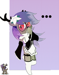 Size: 1192x1515 | Tagged: safe, artist:n', imported from derpibooru, oc, oc only, deer, pony, semi-anthro, pony town, ..., ambiguous gender, blushing, clothes, garter belt, glasses, maid, socks, solo, stockings, thigh highs