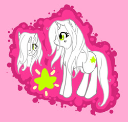 Size: 900x855 | Tagged: safe, artist:flaredrake20, imported from derpibooru, oc, oc only, oc:starshine (flaredrake20), pony, unicorn, 2011, bio in description, female, green eyes, horn, mare, pink background, simple background, standing, unicorn oc