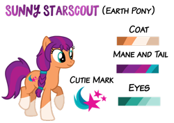 Size: 1280x906 | Tagged: dead source, safe, artist:sparklekitty06, imported from derpibooru, sunny starscout, earth pony, pony, series:magic of unity, base used, caption, cutie mark, female, g5, g5 to g4, generation leap, mare, reference sheet, simple background, solo, text, transparent background