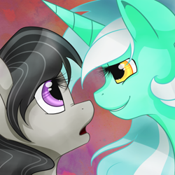 Size: 700x700 | Tagged: safe, artist:llacky, imported from derpibooru, lyra heartstrings, octavia melody, earth pony, pony, unicorn, duo, duo female, female, horn, looking at each other, looking at someone, mare