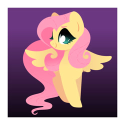 Size: 1750x1750 | Tagged: safe, artist:vivian reed, imported from derpibooru, fluttershy, pegasus, pony, cute, female, gradient background, lineless, looking at you, mare, no pupils, passepartout, shyabetes, smiling, smiling at you, solo, spread wings, turned head, wings