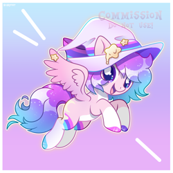 Size: 3770x3770 | Tagged: safe, artist:scarffist, derpibooru exclusive, imported from derpibooru, oc, oc only, pegasus, pony, base used, cute, gradient background, happy, hat, long tail, looking at you, multicolored hair, multicolored mane, multicolored tail, open mouth, pink coat, purple eyes, ribbon, short hair, short mane, smiling, smiling at you, solo, spread wings, tail, wings, witch hat