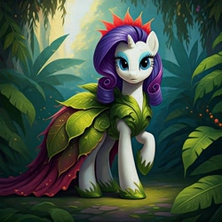 Size: 1024x1024 | Tagged: safe, generator:nightcafe ai, imported from twibooru, rarity, ai content, ai generated, clothes, dress, generator:google imagen 3.0, image, needs more jpeg, venus flytrap