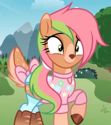 Size: 1220x1376 | Tagged: safe, artist:cstrawberrymilk, imported from derpibooru, oc, oc:azalea, deer, deer pony, hybrid, original species, clothes, female, solo