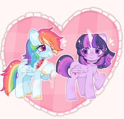 Size: 2954x2832 | Tagged: safe, artist:moon-rose-rosie, imported from derpibooru, rainbow dash, twilight sparkle, alicorn, pony, bouquet of flowers, chibi, female, flower, lesbian, shipping, twidash, twilight sparkle (alicorn)