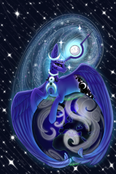 Size: 2000x3000 | Tagged: safe, artist:askavidt, artist:ognifireheart, imported from derpibooru, princess luna, alicorn, pony, collaboration, earth, moon, planet, pony bigger than a planet, solo, stars