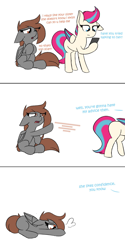 Size: 1200x2409 | Tagged: safe, artist:nevaylin, imported from derpibooru, zipp storm, oc, oc:nevaylin, pegasus, pony, 3 panel comic, canon x oc, cellphone, comic, dialogue, duo, duo female, female, g5, implied pipp petals, mare, phone, shipping, simple background, smartphone, white background