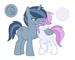 Size: 1464x1160 | Tagged: safe, artist:izzakenna, imported from derpibooru, oc, oc only, oc:feather breeze, oc:petal breeze, earth pony, pony, unicorn, base used, duo, duo male and female, female, horn, male, mare, simple background, stallion, transparent background