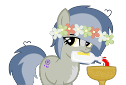 Size: 1129x767 | Tagged: safe, artist:izzakenna, imported from derpibooru, oc, oc only, oc:pascal, earth pony, base used, bottle, female, floral head wreath, flower, mare, mouth hold, simple background, solo, transparent background